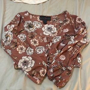 Polly and Esther Pink Floral Button up Longsleeve Crop Top
